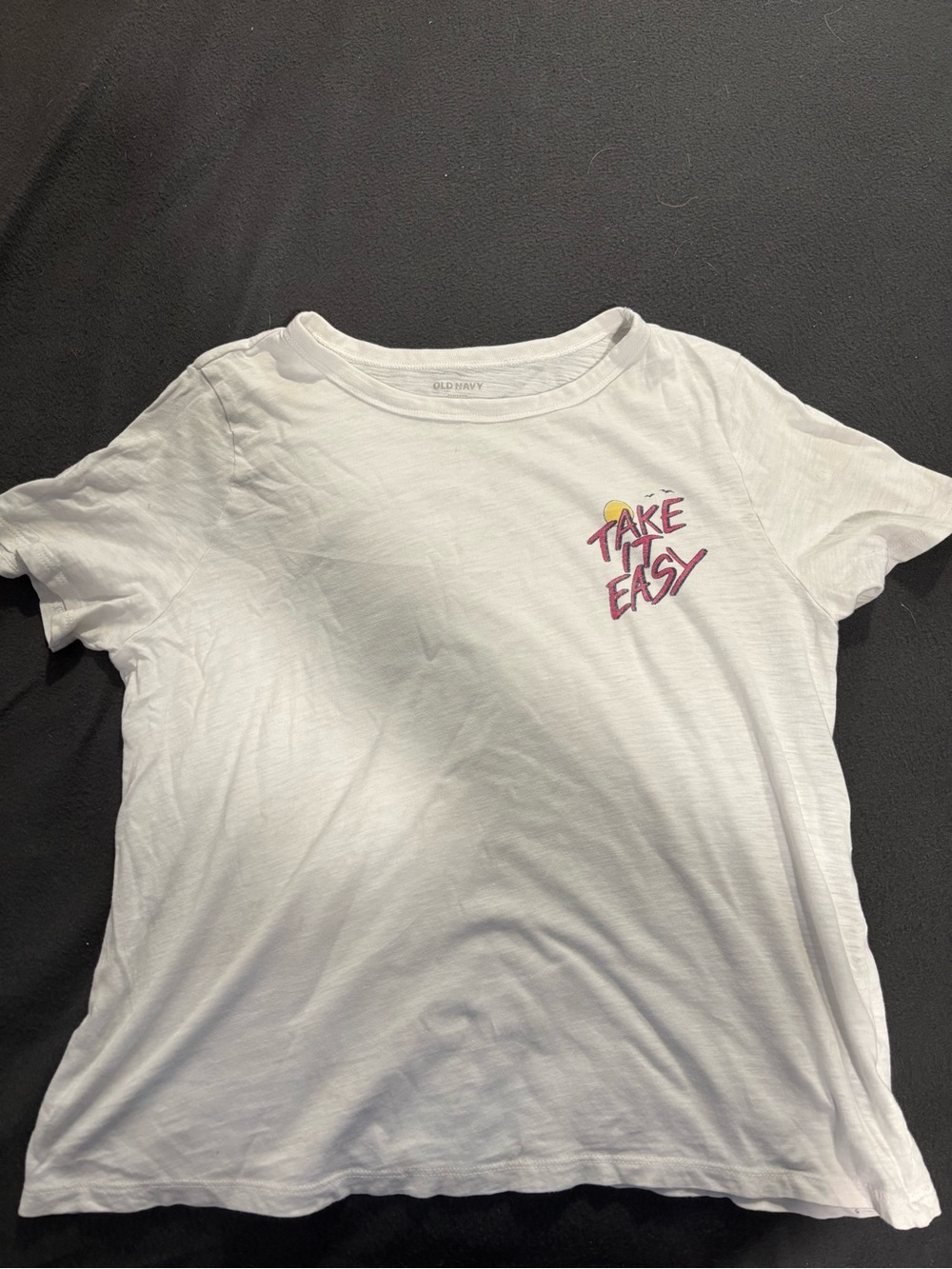Old Navy White Tee with Pink 'Take It Easy' Graphic